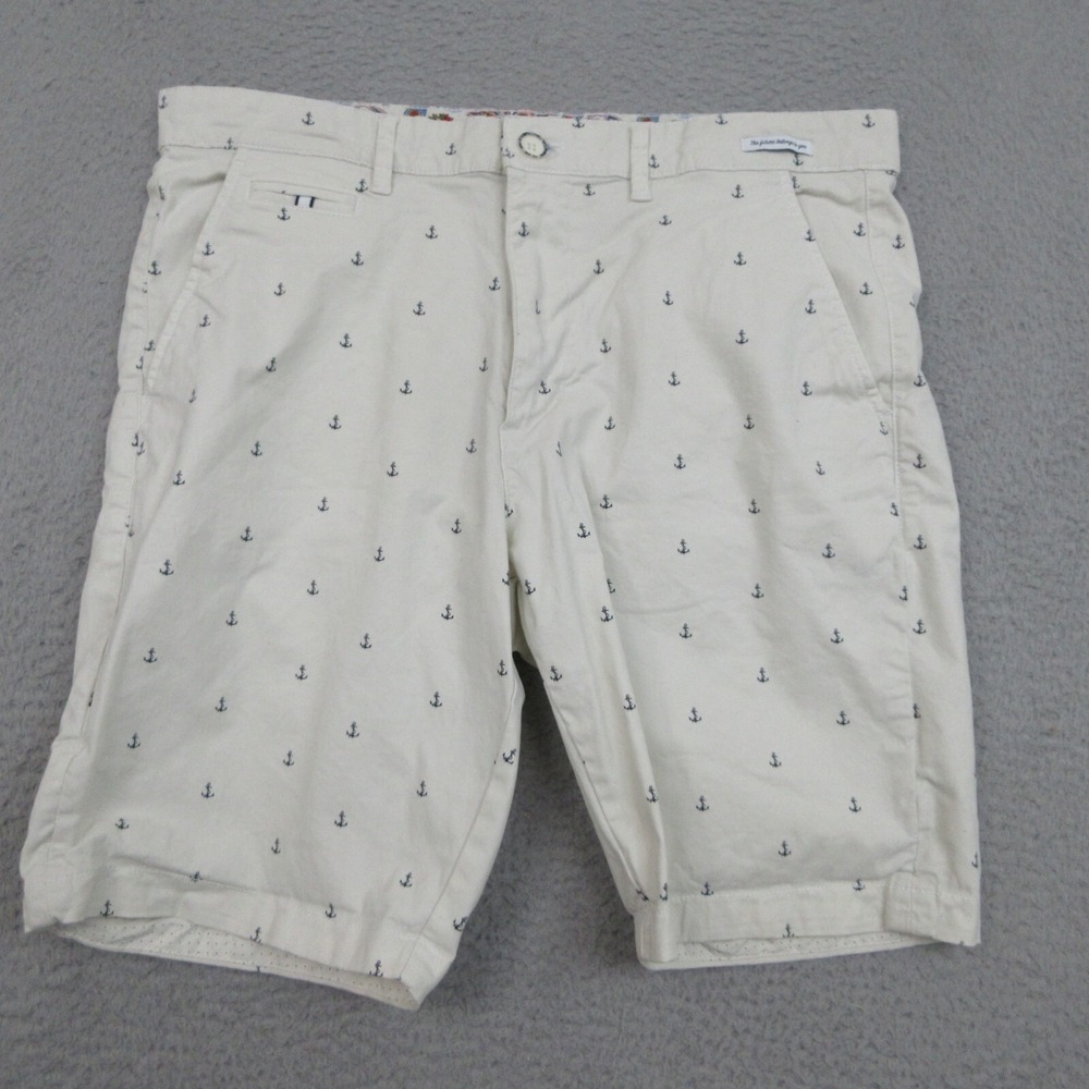 Cactus Man Shorts Men 34 White Anchor Print Chino Nauticalcore Preppy Ivy League